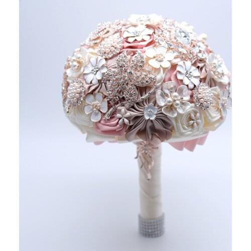 Bride Bouquet Luxury Rhinestones Silver Royal Blue Ribbon Flower Bouquet Rose Flowers Marriage Wesele Wedding Bouquets