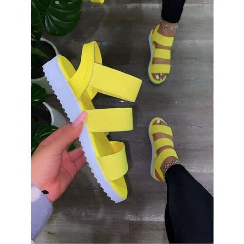 Spring Summer New Roman Style Velcro Solid Color Flat Light Sandals Womens Large Size Womens Shoes Breathable Beach Shoes