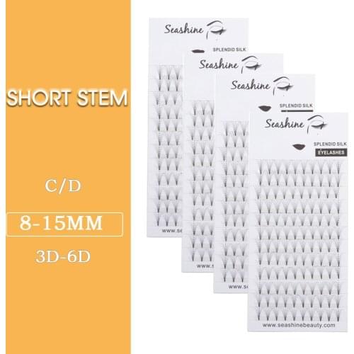 Seashine 50Trays Short Stem Russian Volume Lashes Extension 0.05mm Thickness Premade Fans Eyelashes Extension 8-18mm Volume Lash