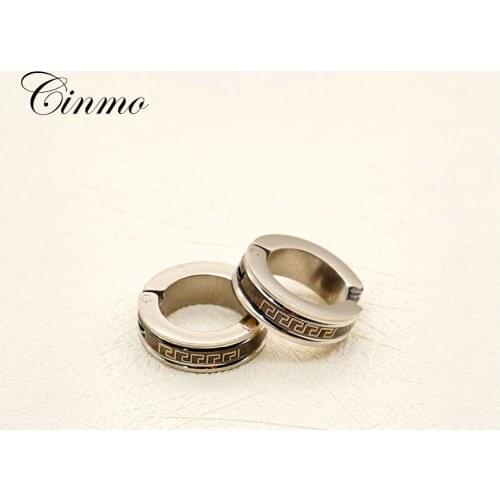 Cinmo Stainless Steel Black Great Wall Hoop Earrings For Men Women Kpop Number Fake Non Piercing Earrings Wholesale Ear Jewelry