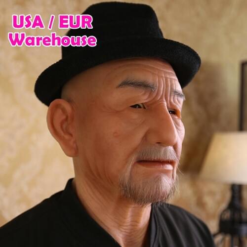 Silicone Realistic Full Face Cosplay Props Old Man Male Fetish Real Skin Halloween Masquerade Party Full Head Masks Cosplay