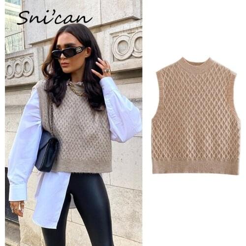 Snican Womens Solid Cable Knitted Sweater Vest Fashion Spring Pull Za 2021 Fashion Pullover Jumper Pull Sans Manches Femme New