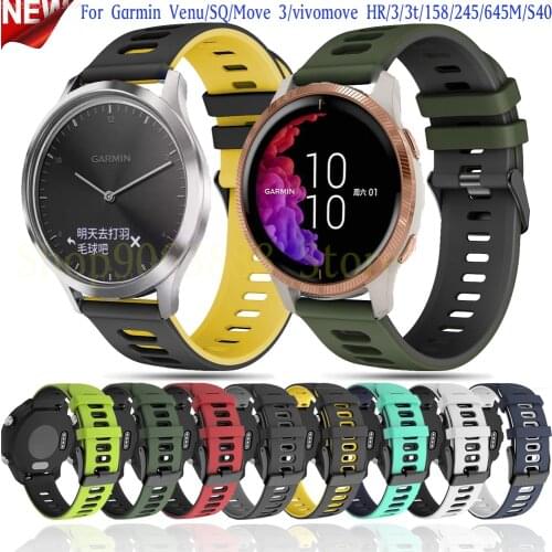 20mm Sport Straps For Garmin Vivoactive 3 Forerunner 645 music 245 158 Venu SQ Move Watch band Strap Accessories smart wristband