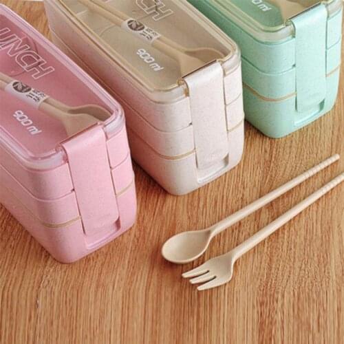 Lunch Box 3 Layer Wheat Straw Bento Boxes Microwave Dinnerware Food Storage Container Lunchbox