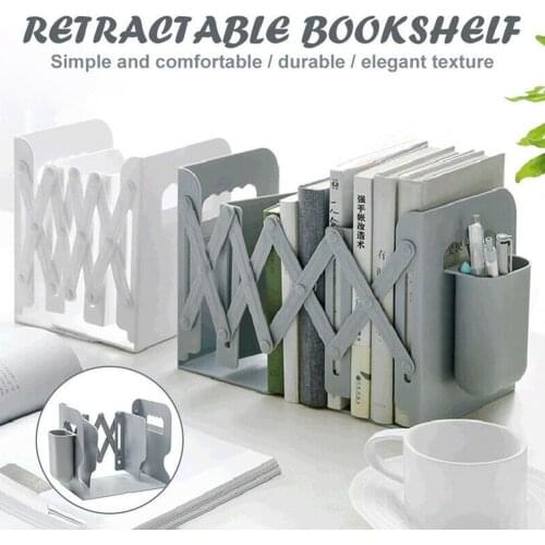 Retractable Bookends For Shelves Bookshlef With Pen Holder Book Support Stand Book Rack Magazine File Holder Desk Organizer