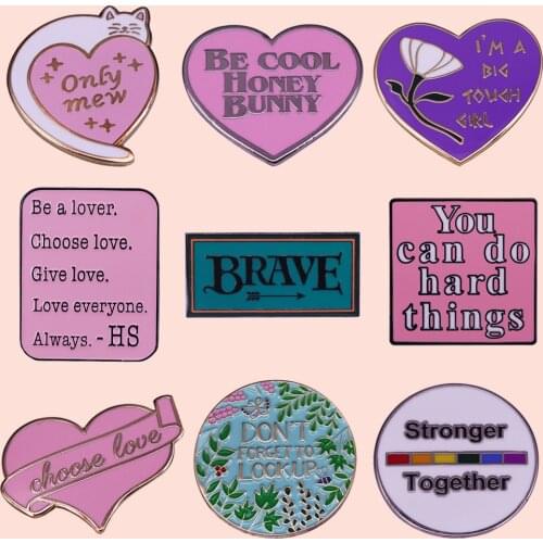 ZF2470 Pink Heart Choose Love Inspirational Quotes Clothing Accessories Enamel Pin Brooch Creative Lapel Badge Jewelry Gifts