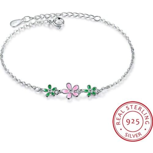 New Fashion 925 Sterling Silver Drop Glaze Leaves Flower Daisies Bracelets For Women pulseira Silver 925 Jewelry S-B206