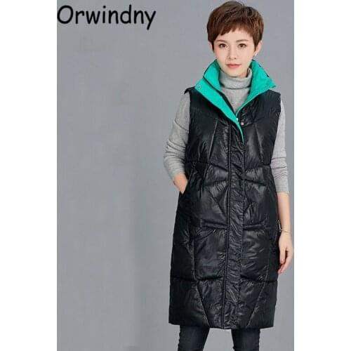 Orwindny Winter Vest Women Long Stand Collar Thick Warm Waistcoat Fashion Loose Sleeveless Jacket Coat Snow Wear S-3XL