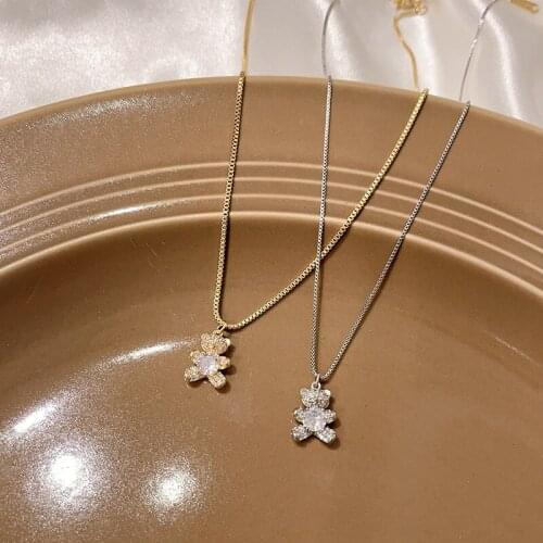 Fashion Creative Stainless Steel Zircon Bear Pendant Necklace For Women Personality Exquisite Party Jewelry Cute Friend Gift