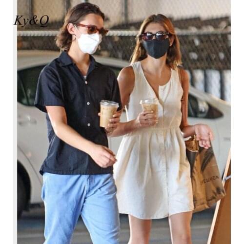 Kaia Gerber Same Summer Sleeveless White Single Breasted Dress Gentle Leisure First Love Dresses Comfortable Clothing 2021 New