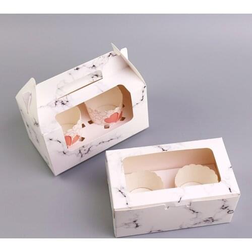 1Pc Cavities Paper Cupcake Boxes And Packaging Cupcake Box With Window Handle Inserts Muffin Holder Dessert Container