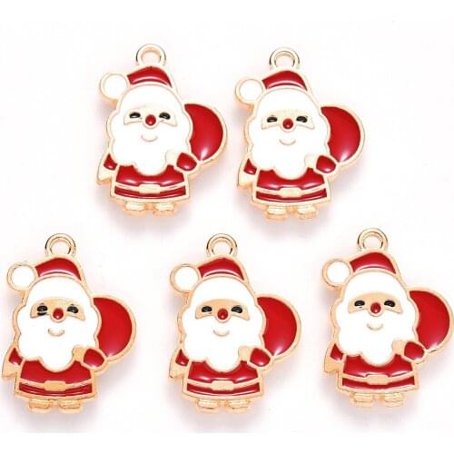 10Pcs Christmas Theme Pendants Enamel Santa Claus Gift Glove Charms for Jewelry Making Christmas Decor Accessories