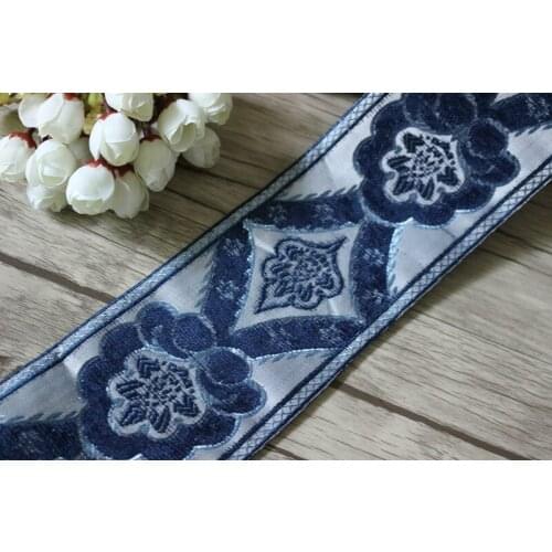 5yards/lot wide 8.5cm Woven Jacquard Ribbon Geometric design with fluff blue for curtain and clothing accessory LS-1531