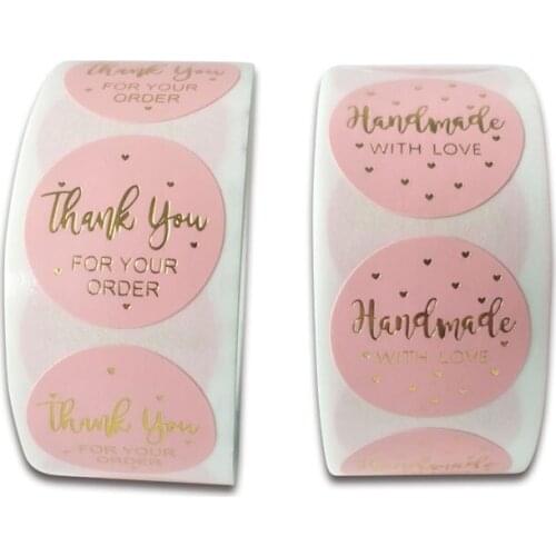 5000pcs/lot wholesale Pink Bronzing THANK YOU Round Stickers scrapbooking for Package and wedding decoration stationery sticker