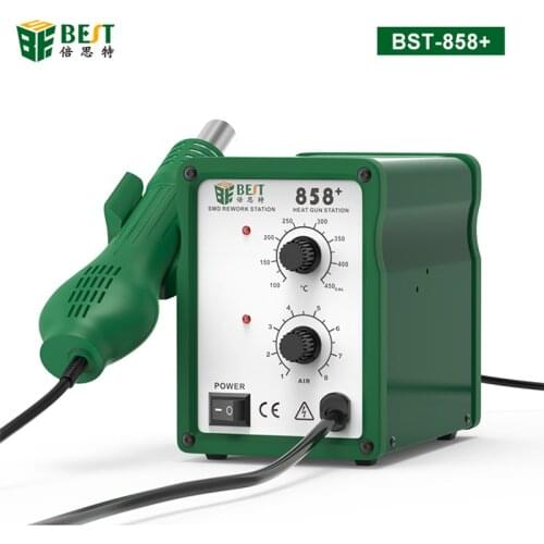 BST-858+ Lead-Free Heat Gun Soldering Station BGA Desoldering Station Adjustable Hot Air Gun SMD Rework Station With 3pcs Nozzle