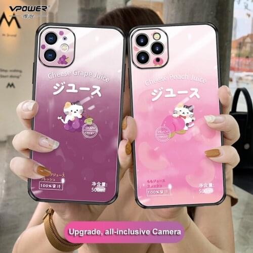 Summer fruit pattern Liquid silicone Tempered Glass Case For iPhone 11 Pro Max 11 pro 6.5 xs max glass phone case lens Protect