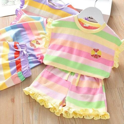 Children Girls 2pcs Rainbow Clothing Sets Autumn T-Shirts Pants Sport Tracksuits