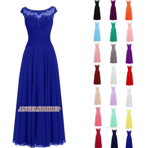 ANGELSBRIDEP Sheer Neck Long Evening Dresses Party Gowns Formal Vestidos de festa Applique Floor-Length Prom Party Gowns