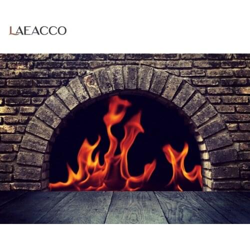 Winter Backdrop For Photography Old Brick Wall Fireplace Fire Blooming Home Wall Decor Pattern Photo Background For Photo Studio