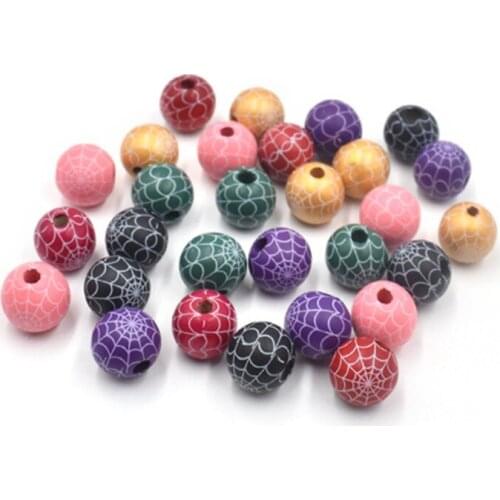 Julie Wang 20PCS 16mm Wooden Beads Natural Wood Halloween Spider Web Spacer Bead For Necklace Bracelet Jewelry Making Accessory