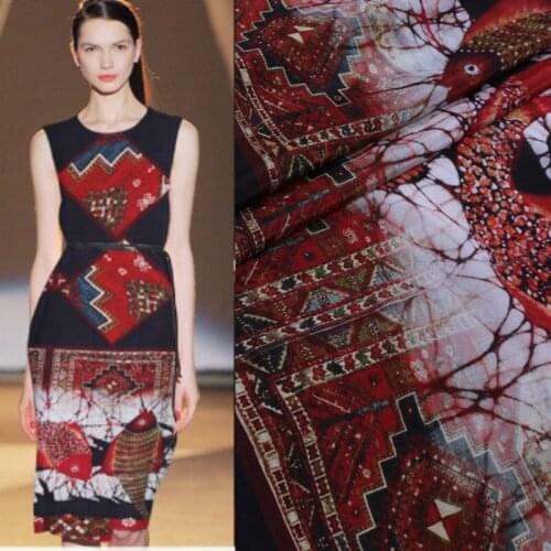 Geometric Abstract Printing Crepe De Chine Mulberry Silk Fabric Draping Clothing Dress Fashion Cloth by the Meter Home Textile