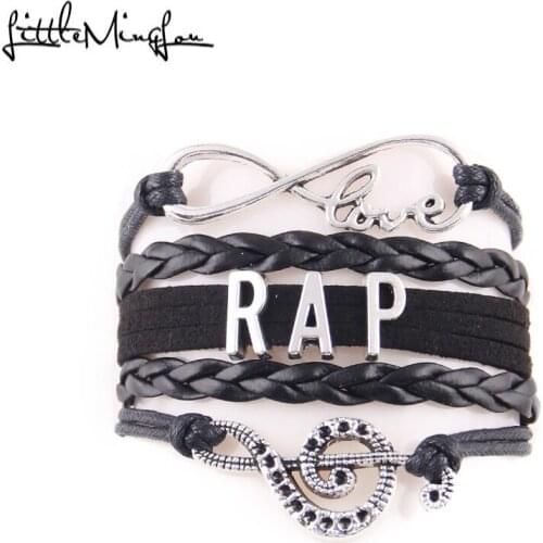 Little MingLou Infinity love rap music Bracelet note charm leather wrap men bracelets & bangles for women jewelry friend gift