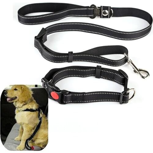Multi-Function Dog Car Safety Belt Reflective Nylon Dog Collar Leash Set Outdoor Running Walking Dog Leads Large or Medium Dog