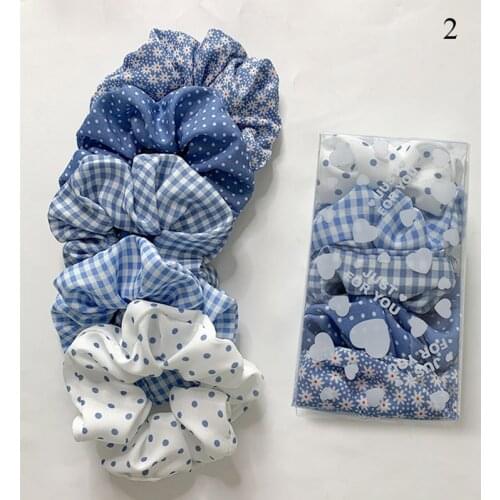 Free 5/6/7/8 Pcs Set Women Scrunchies Pack Korea Striped Floral Print Girls Silky Hairband Hair Ties Ring Set Hair Accessories