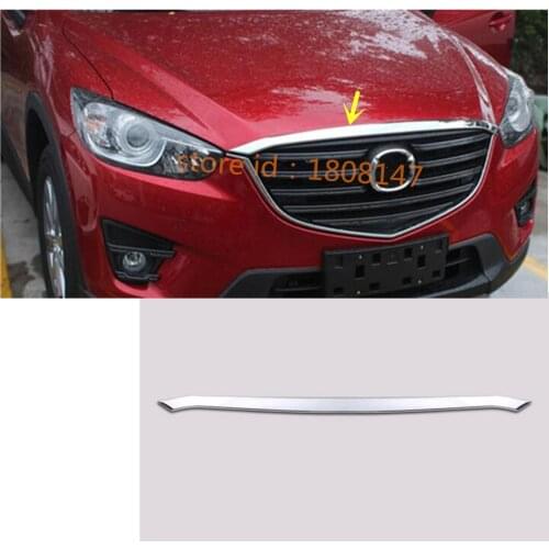 Car garnish cover ABS chrome front engine Machine grille hood stick lid trim lamp 1pcs for Mazda CX-5 CX5 2012 2013 2014