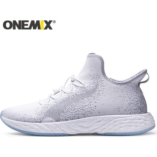 ONEMIX Running Shoes for Men Slip On Sneakers Black And White Jogging Shoe Women Sneaker Stretch Knitting Shoes Walking Sneakers