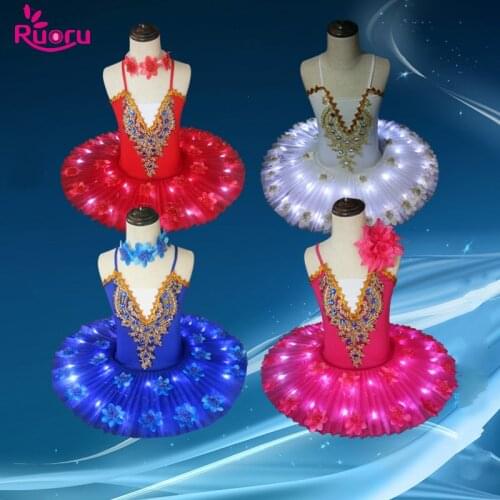 Ruoru Professional Ballet Tutu LED Swan lake Adult Ballet Dance Clothes Tutu Skirt Women Ballerina Dress for Party Dance Costume