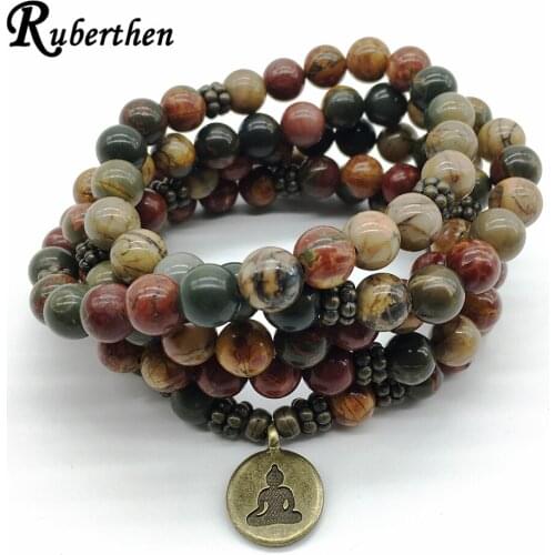 Ruberthen 2018 Design Wrap Buddhist Bracelet Vintage Picasso Bracelet or Necklace Meditative Healing 108 Mala Yoga Bracelet