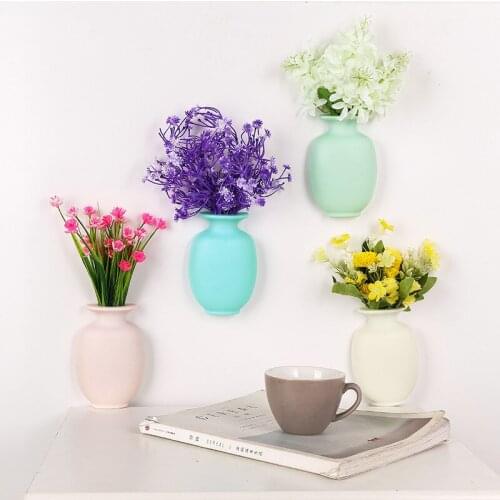 DIY Decoration Vase Paste Wall Mounted Silicone Container Hangs On Refrigerator Closet Home Decor Office Flower Stick Removable