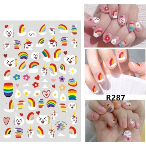 Self-adhesive 3D Stickers for Nails Rainbow Clouds Flower Nail Art Decorations Small Size Fashion Stickers Women Girl Nail Foil