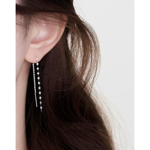 1 Pair Long Chain Tassel Threader Stud Earrings Simple Fairy Women Girl Ear Stud Silver Color Metal Sequin Female Jewelry Gift
