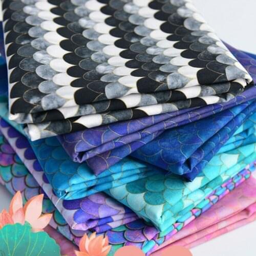 National Style Fish Scales Fabric Printed Cotton Cloth For Handmade DIY Bag Clothing Material