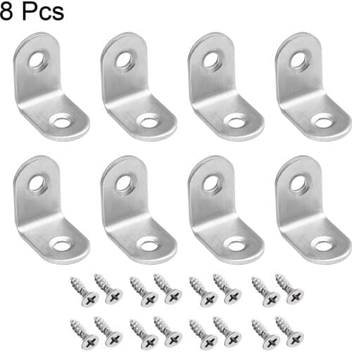 Uxcell Corner Brace Angle Bracket Fastener L Shape 25mmx25mmx15mm Stainless Steel for Fasten Desks, Chairs, Beds 8pcs