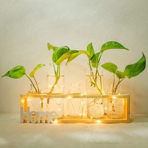 New Arrivals Ins Popular Vintage Glass Test Tube Vase hydroponic Vase Small Desktop Decoration Vase Household With Wood Stand