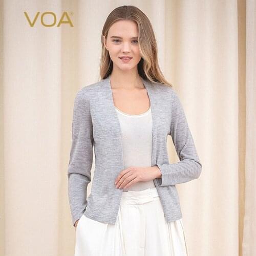 VOA Soft 60 Woolen Fabric Pure Cashmere Natural Crimping Long Sleeve Loose-Fit Delicate Skin Slim Fit Cardigan RW1062