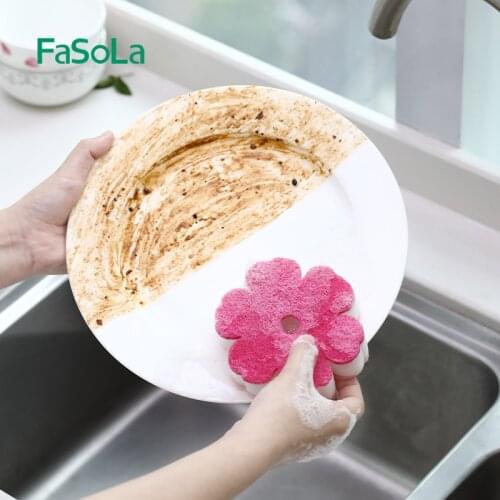 Japanese Sponges Scouring Pads Flower Round Shape Sponge Brush Tableware Glass Wash Dishes Sponge Kitchen Home Cleaning Tool