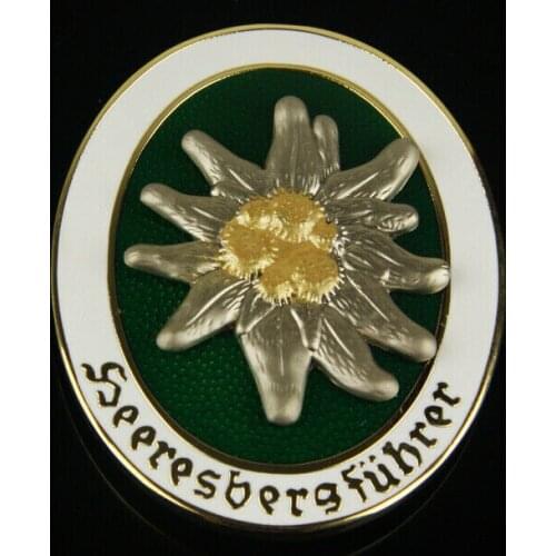WWII German Mountain Troops Paratrooper Edelweiss Metal Badge Award Gold Brooch armyshop2008