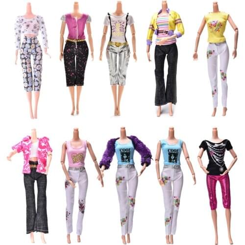 1 Set Different Style Handmade Outfit Daily Casual Wear Blouse Vest Bottom Pants +Tops Clothes For Girl Doll Accessories Gift