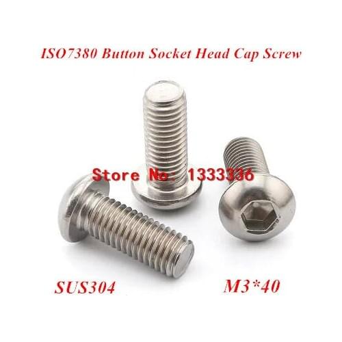 100pcs M3*40 ISO7380 Stainless Steel A2 Button Head Socket Screw / SUS304 Bolt M3x40mm
