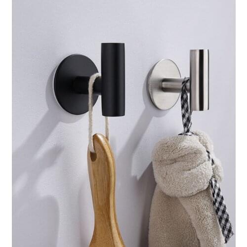 2Pcs Wall Mount Stainless Steel Self-adhesive Bath Towel Hook Single Coat Robe Hat Hanger Bathrobe Holder