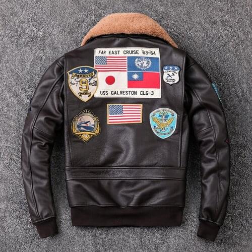 2020 Brown Men TOP GUN Pilot Leather Jacket Wool Collar Plus Size XXXL Genuine Cowhide Winter Russian Aviator Coat FREE SHIPPING