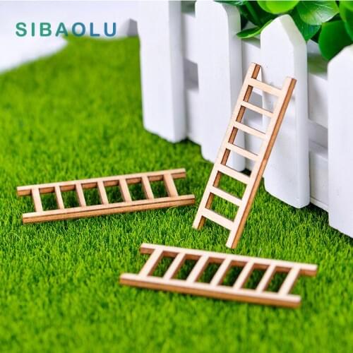 3pcs Wooden Ladders Miniature Figurine DIY Accessories Doll Baby House Decoration Simulation Food plastic girl toy Kawaii