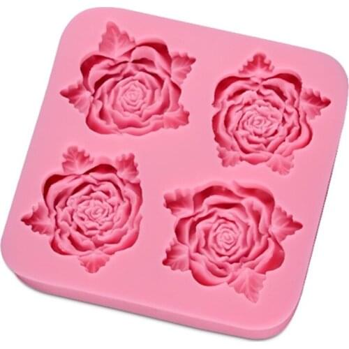 4 Rose Flower Shape Fondant Decoration Silicone Cake Molds Cupcake Decorating Baking Tools E686