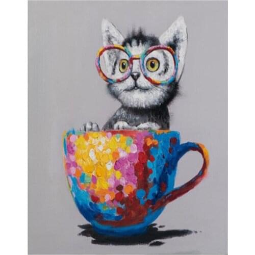 5D DIY Colorful Animal Cartoon Cat Diamond Painting Cross Stitch Embroidered Mosaic Children Hand Home Decoration Gifts FH563