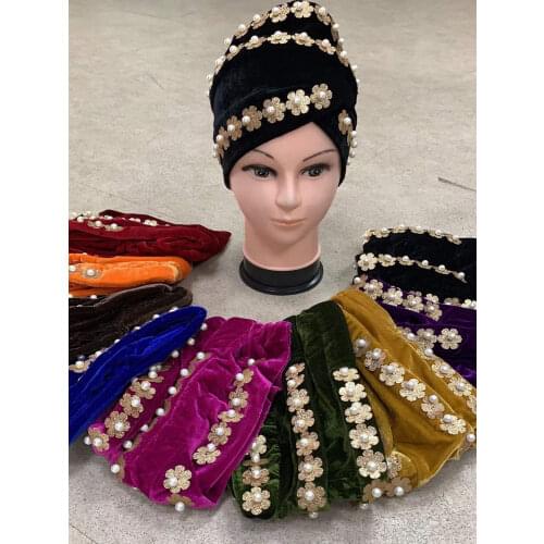 African Velvet Shinning Sequins Beads Turban Hat Women Cap Auto Gele Aso Oke Headtie Party Fashion Headwear