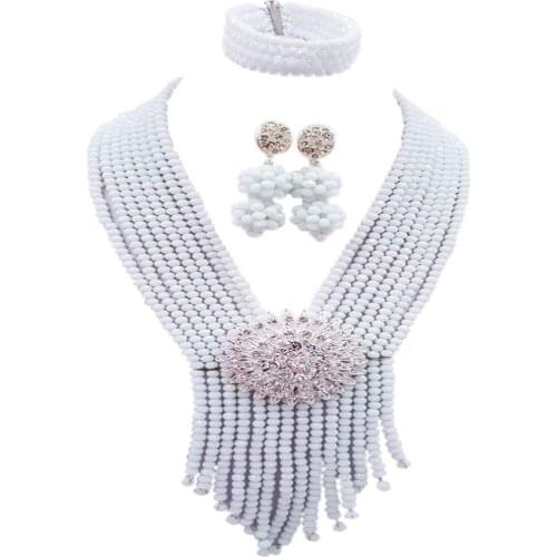 White African Jewelry Set Crystal Beaded Nigerian Wedding Necklace Bracelet Earrings for Women Party Jewelry Sets 8SK08